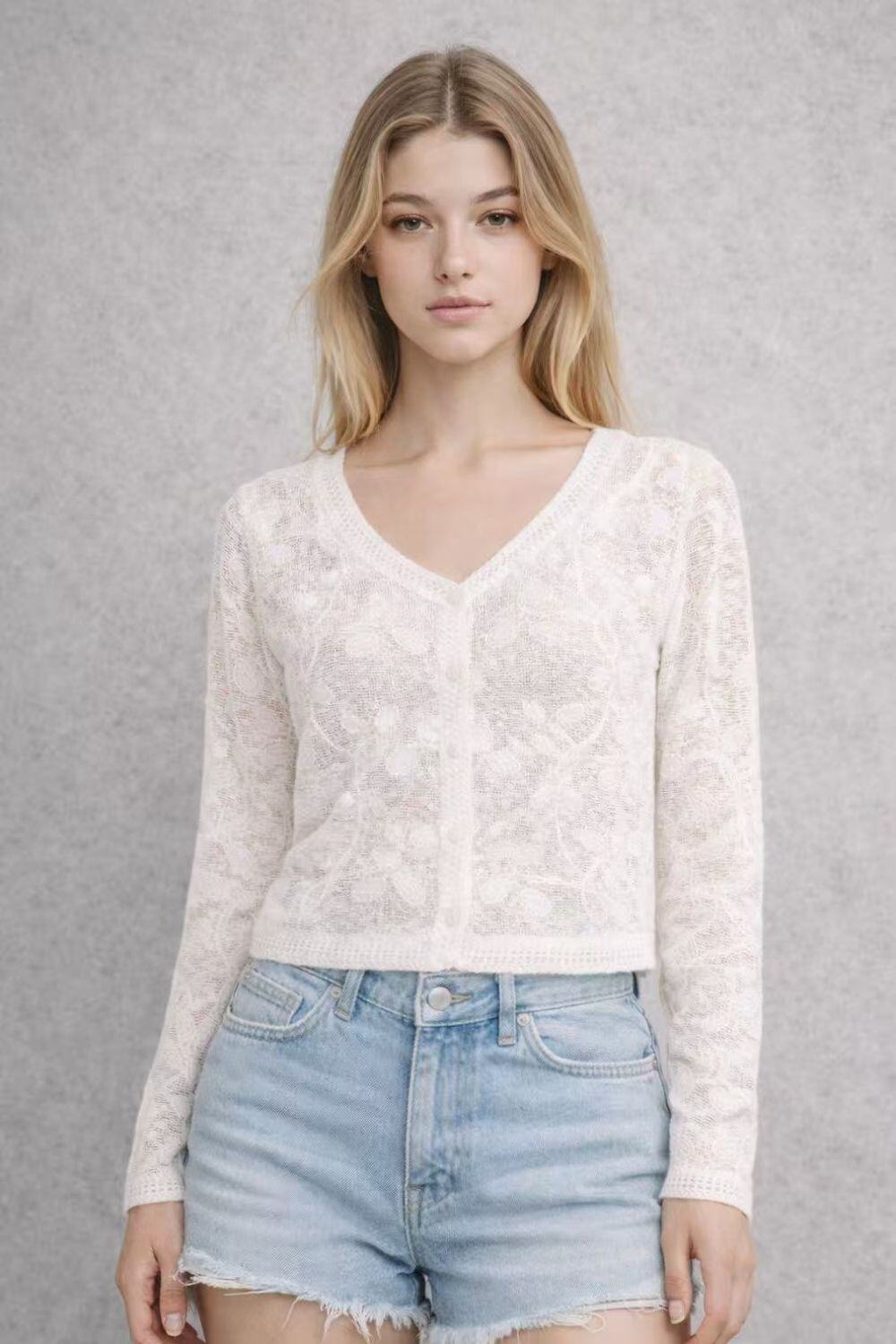 Grossista WAY WAY SRL - CARDIGAN IN COTONE RICAMATO CON PERLINE