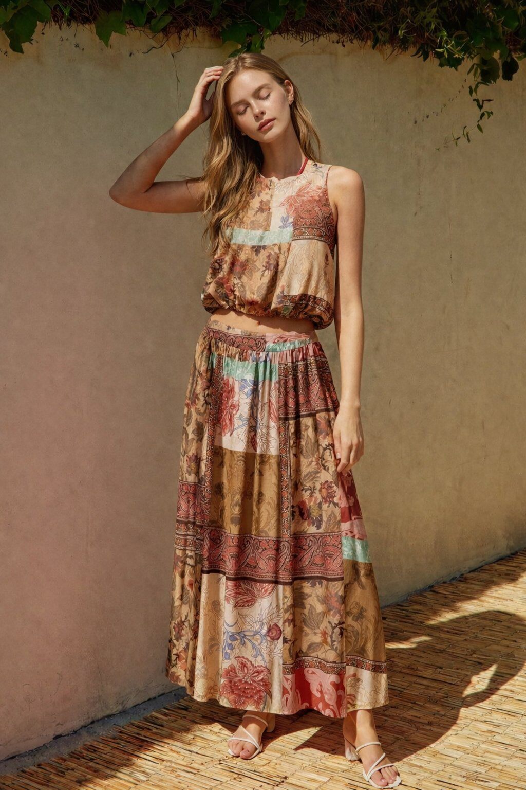 Wholesaler WAY WAY SRL - PATCHWORK VISCOSE NYLON CREPE SKIRT WITH ELASTIC WAIST