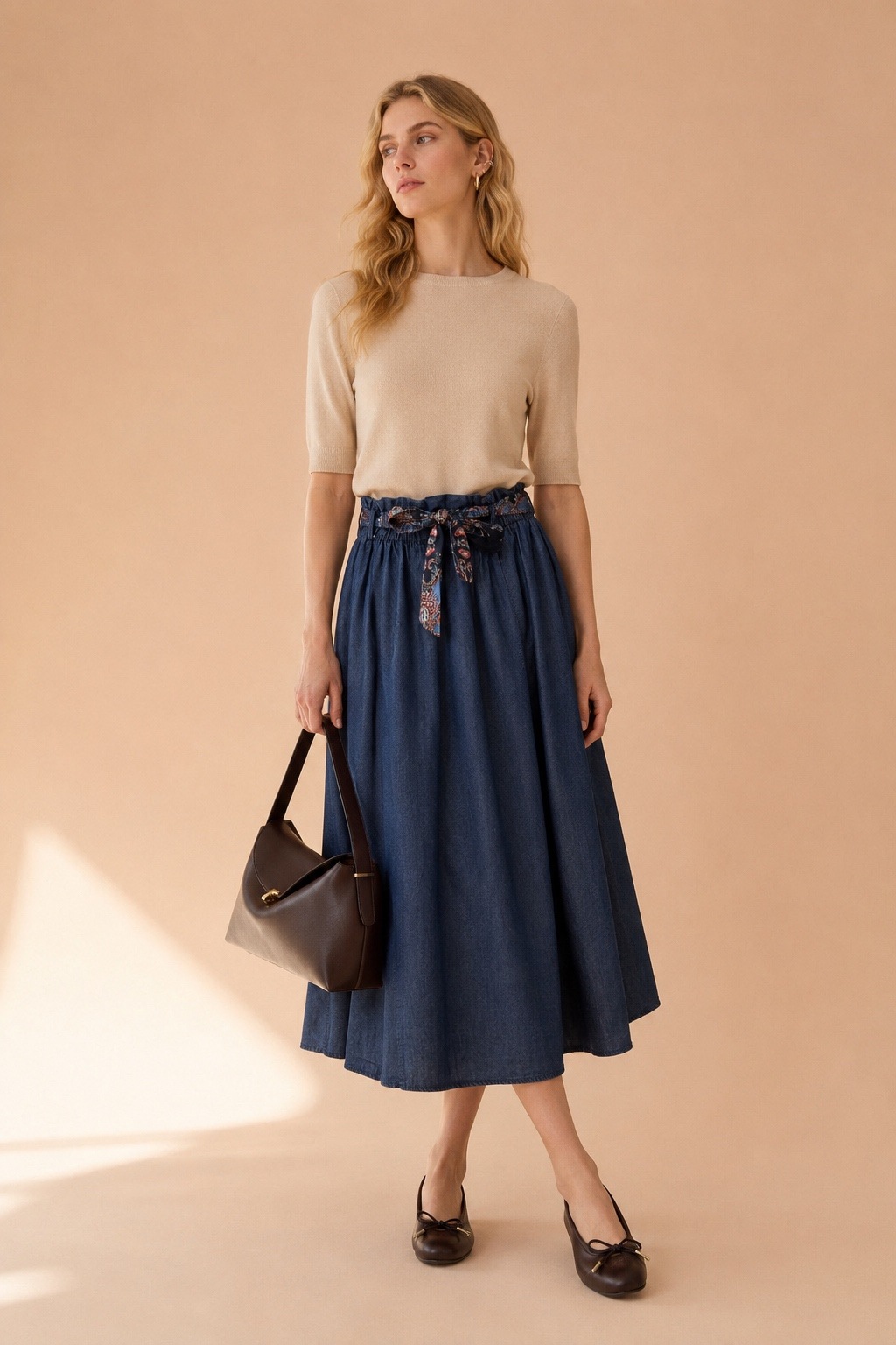 Grossiste WAY WAY SRL - JUPE EN DENIM TENCEL AVEC CEINTURE
