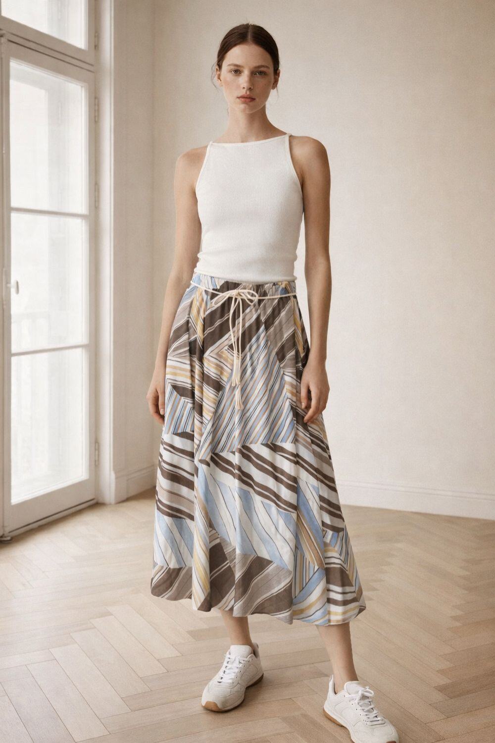 Grossiste WAY WAY SRL - JUPE LONGUE EN TENCEL IMPRIMÉE AVEC CORDON À LA TAILLE