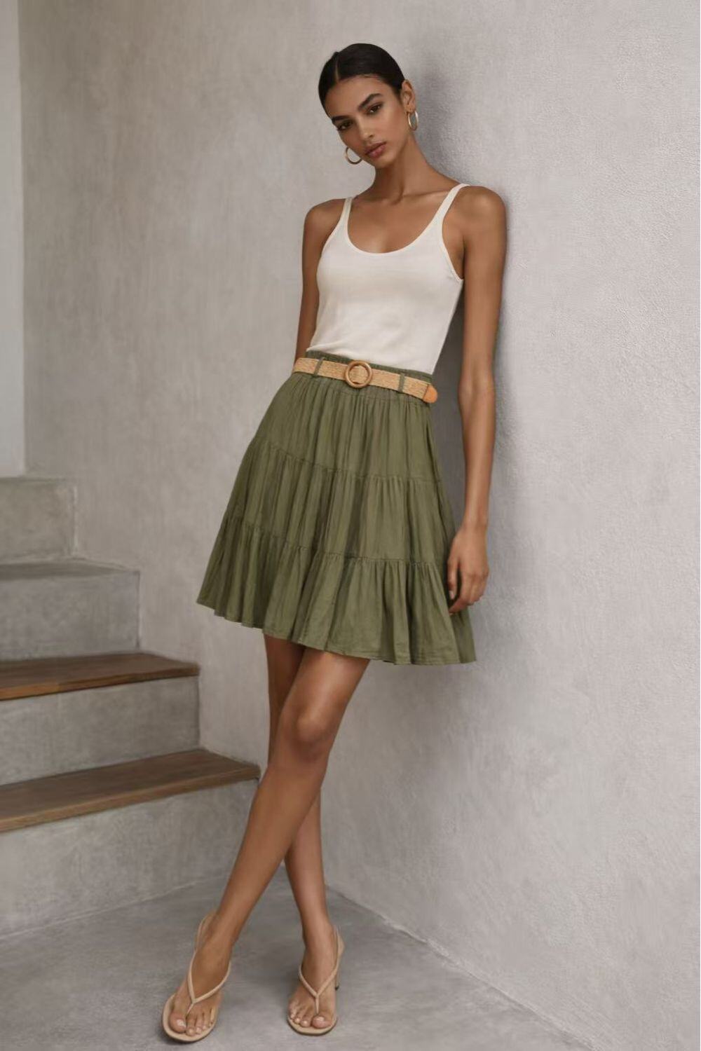 Grossista WAY WAY SRL - GONNA CORTA IN VISCOSA NYLON CON CINTURA