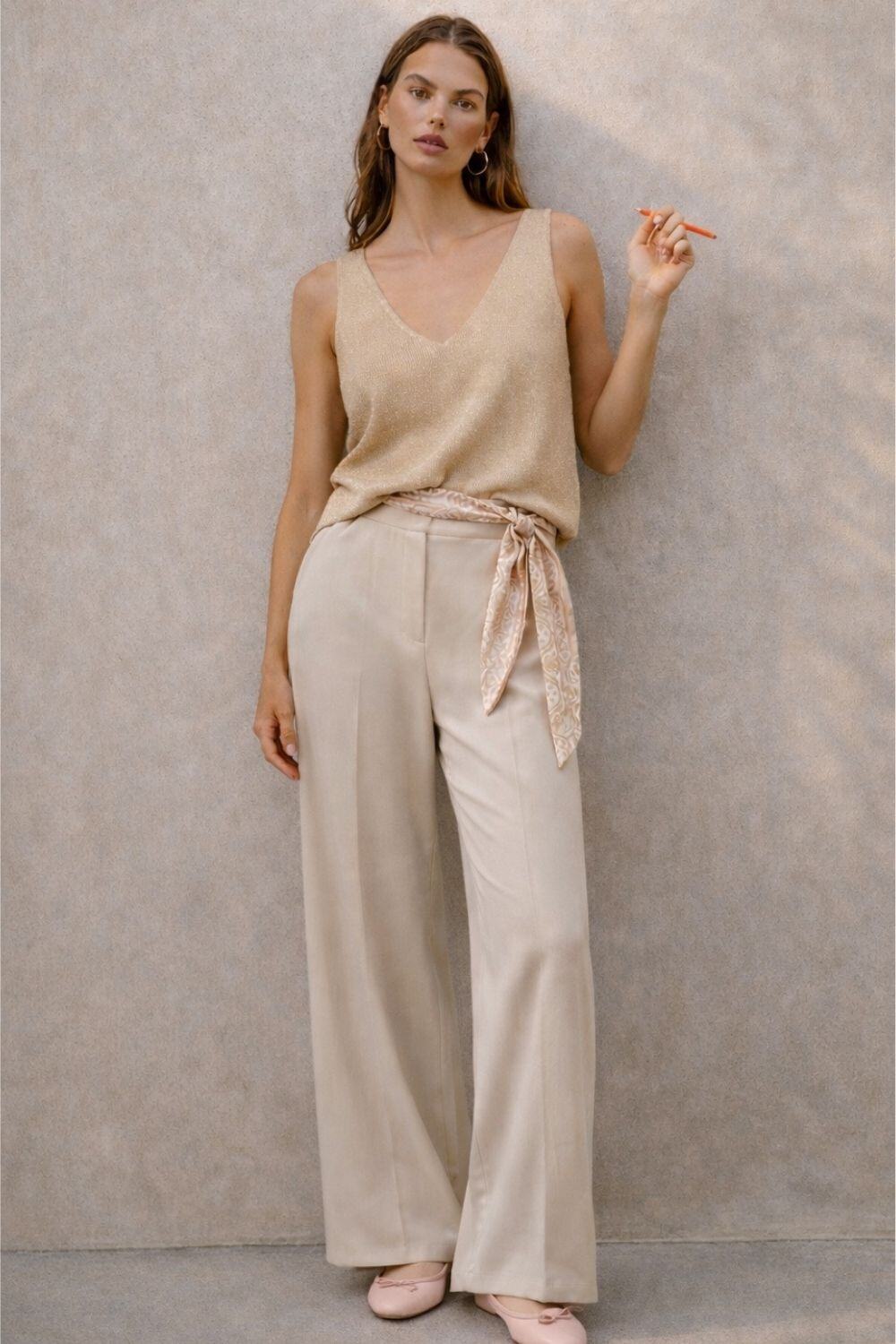 Mayorista WAY WAY SRL - PANTALÓN LISO EN BISTRETCH CON CINTURÓN FOULARD