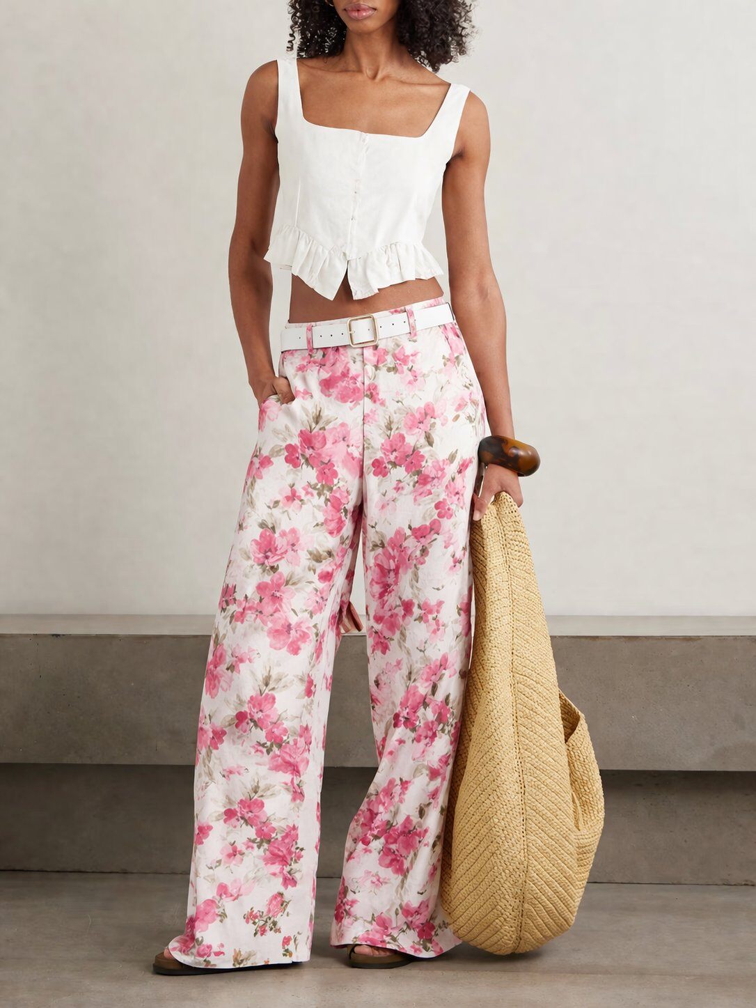 Wholesaler WAY WAY SRL - FLORAL PRINT BISTRETCH TROUSERS WITH BELT