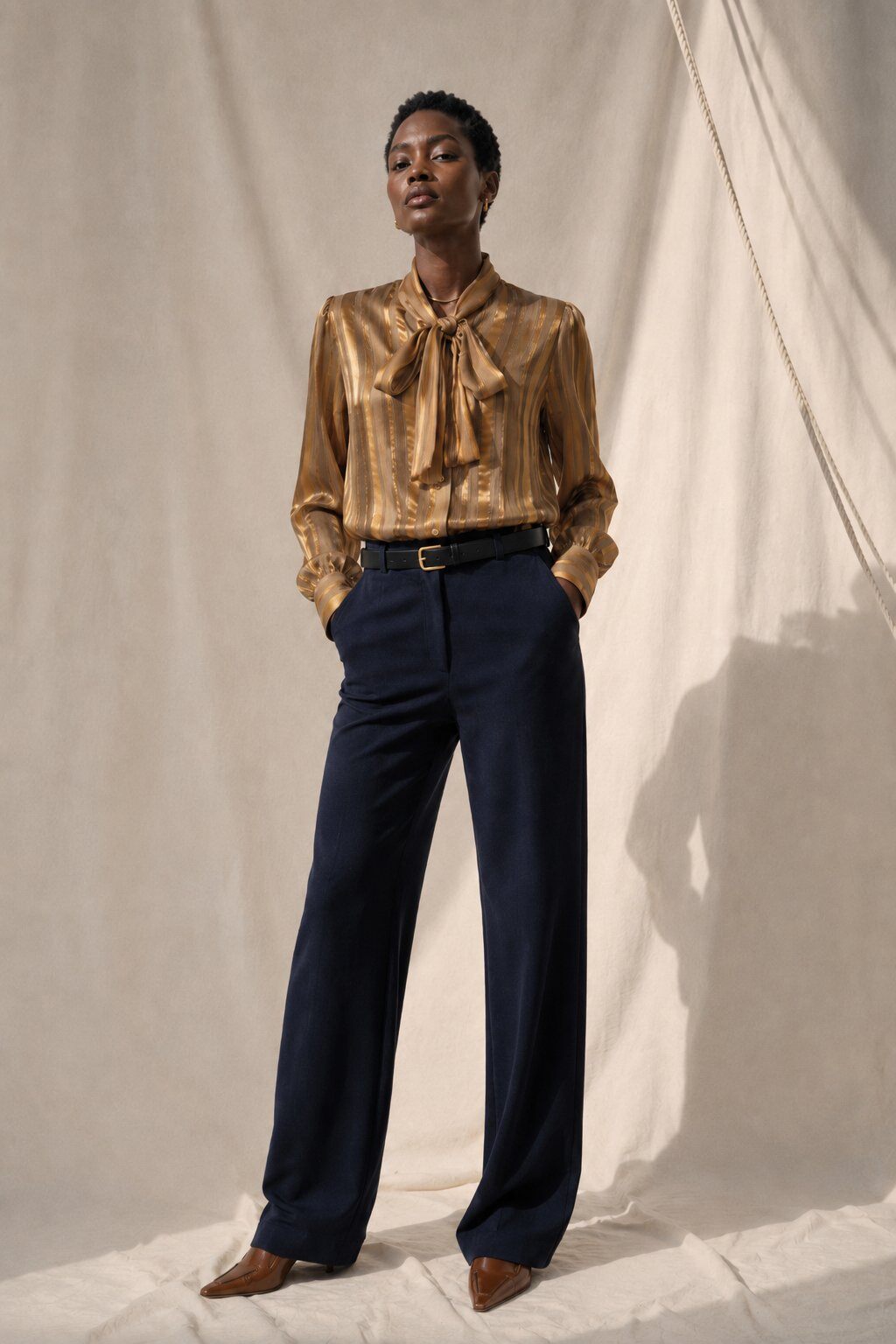 Wholesaler WAY WAY SRL - HIGH-WAISTED SUEDE TROUSERS WITH BELT AND POCKETS, STRAIGHT LEG