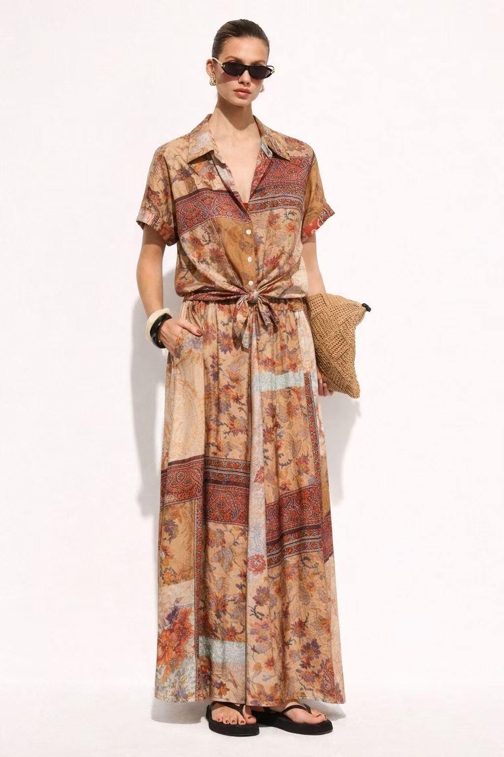 Wholesaler WAY WAY SRL - WIDE-LEG TROUSERS IN VISCOSE CREPE WITH PATCHWORK PRINT AND POCKETS