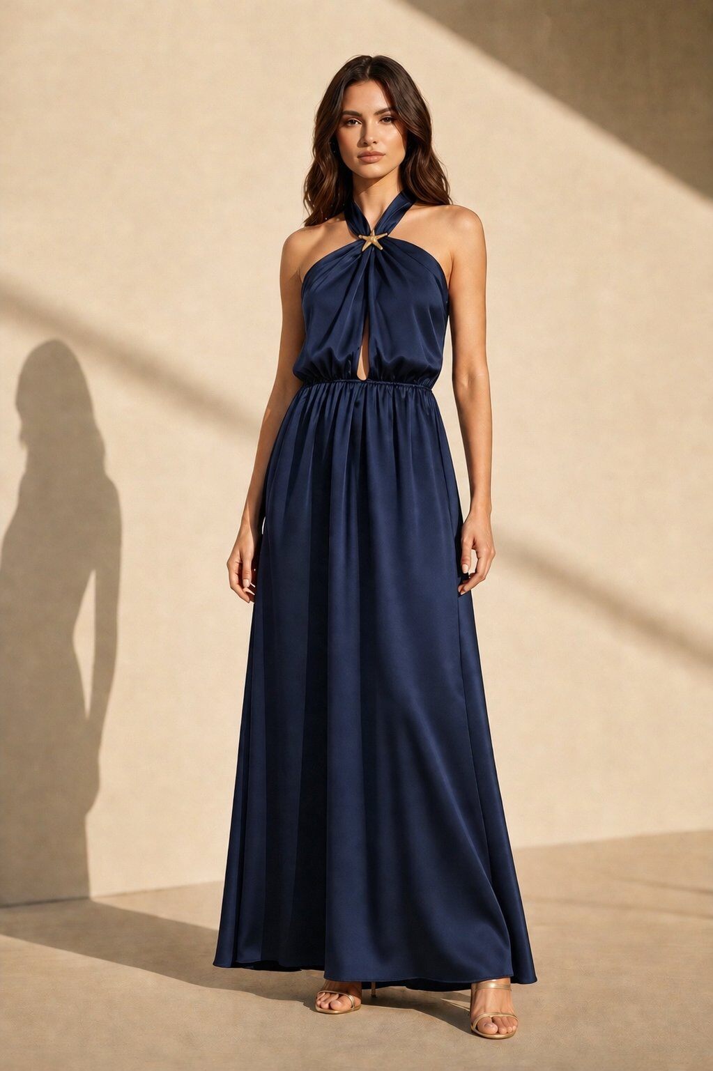 Wholesaler WAY WAY SRL - LONG VISCOSE HALTER DRESS WITH STARFISH BUCKLE