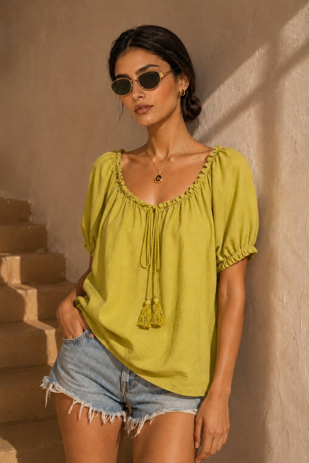 Wholesaler WAY WAY SRL - Viscose blouse with gathered neckline and tie