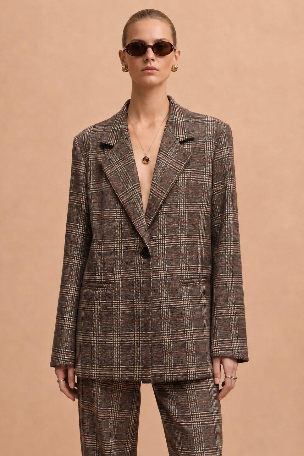 Wholesaler WAY WAY SRL - PLAID SUEDE BLAZER WITH NOTCHED LAPEL