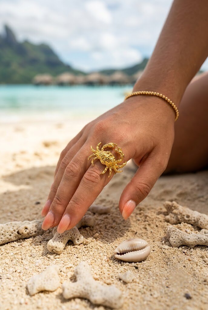 Großhändler WEC Bijoux - Verstellbarer Krabbenring aus Edelstahl — Maritimer & Strukturierter Stil