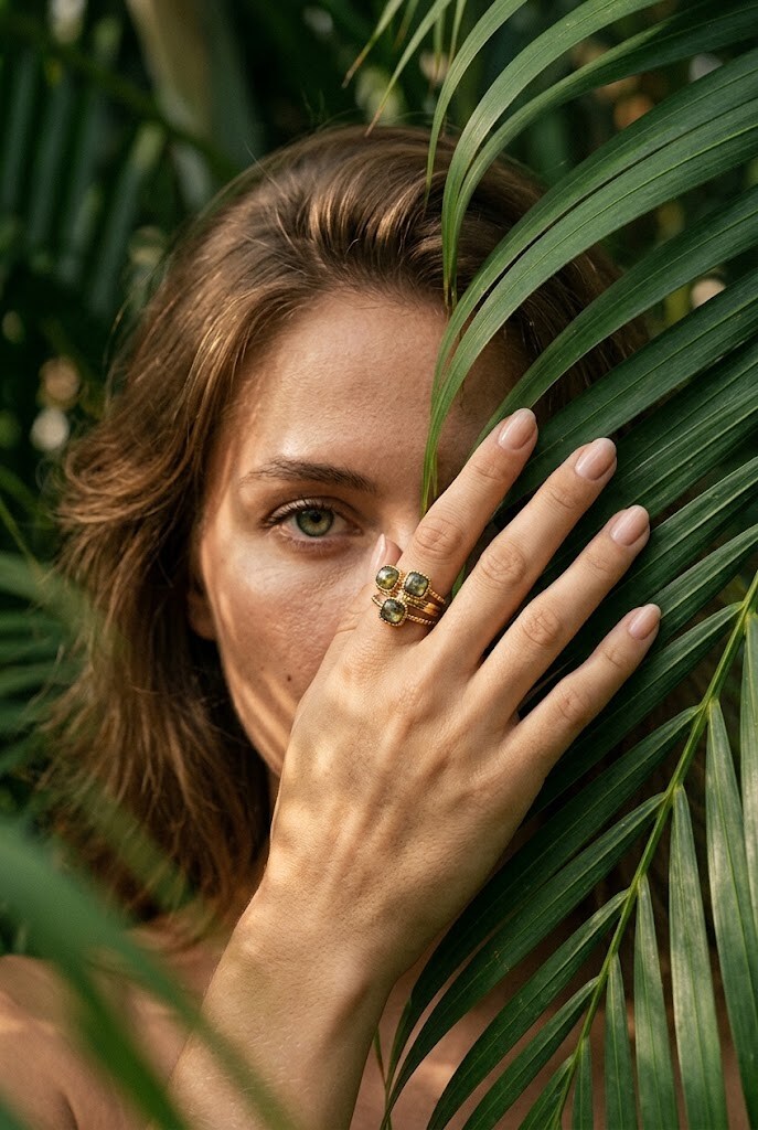 Wholesaler WEC Bijoux - Adjustable Multi-Band Ring in Gold Stainless Steel & Square Natural Stones