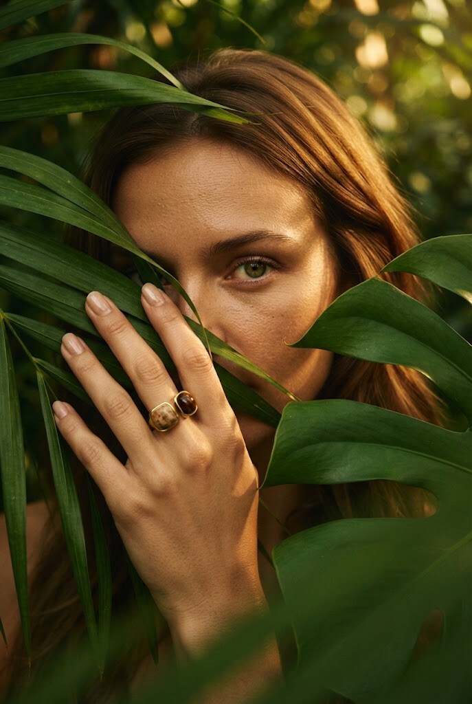 Wholesaler WEC Bijoux - Adjustable 'You and Me' Ring in Gold Stainless Steel & Natural Stones