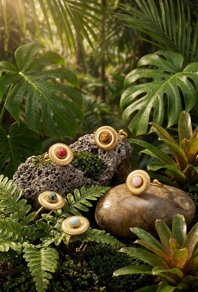 Wholesaler WEC Bijoux - Adjustable Solstice Ring in Gold-Plated Stainless Steel & Natural Stone