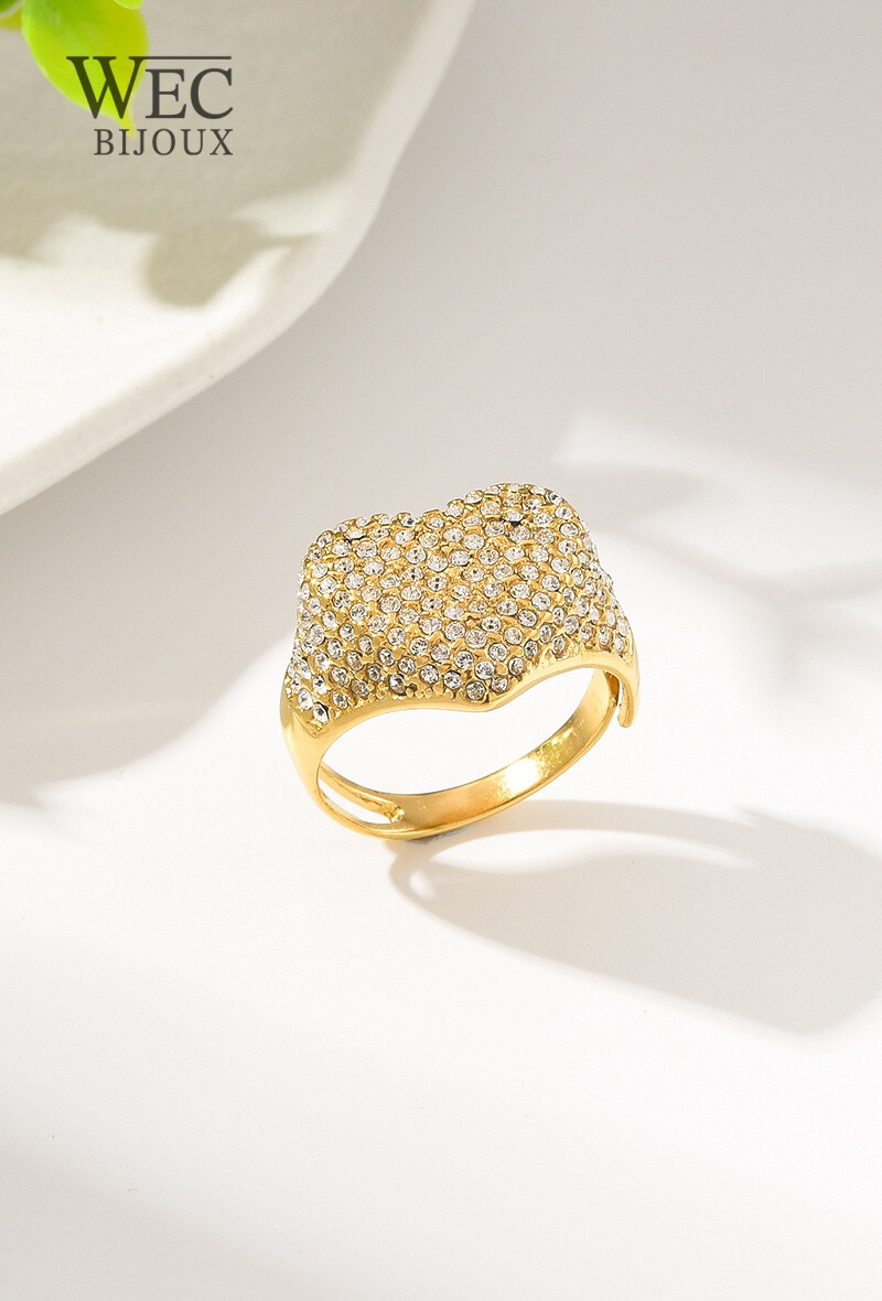 Grossiste WEC Bijoux - BAGUE COEUR EN ACIER INOXYDABLE , STRASS