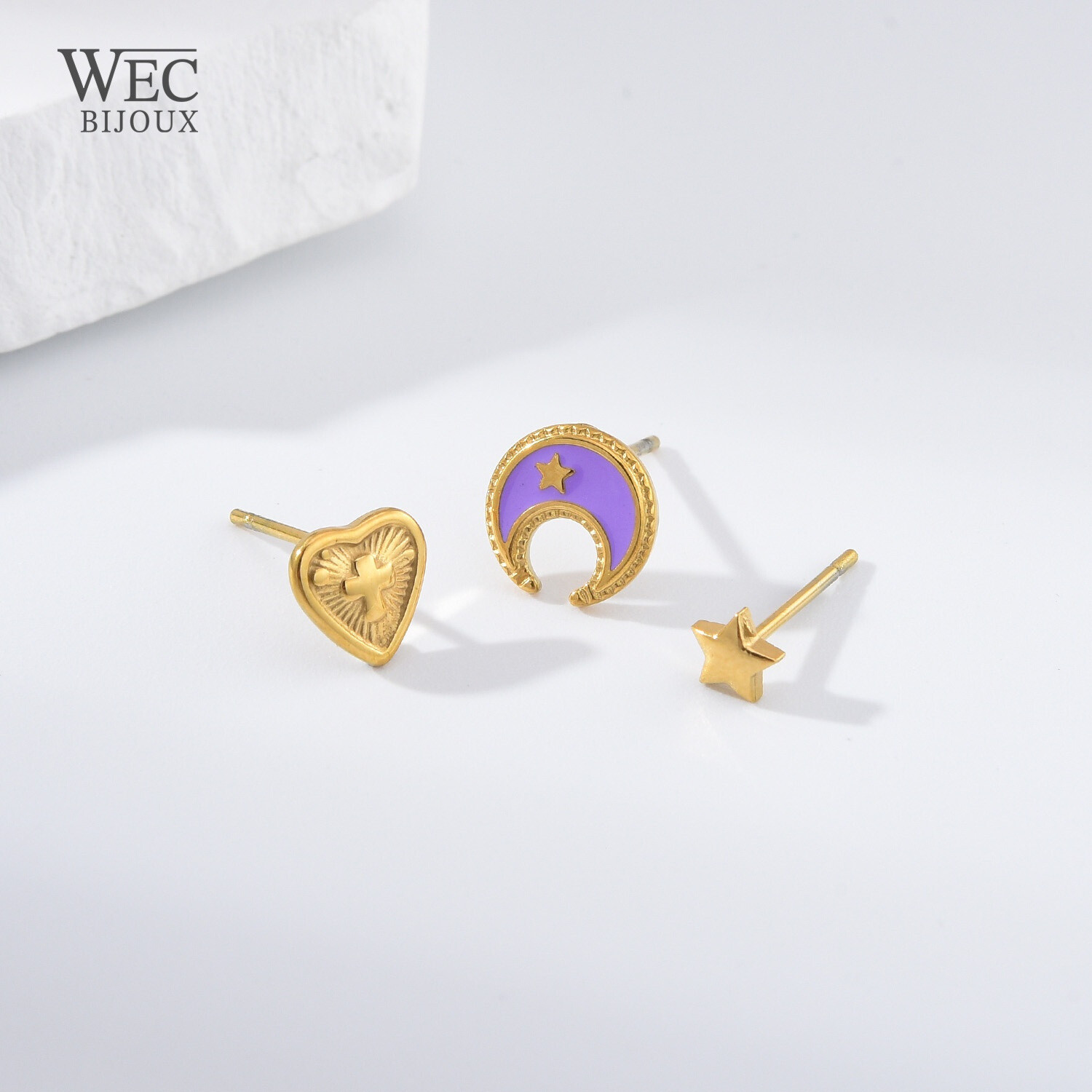 Wholesaler WEC Bijoux - SET OF 3 STAINLESS STEEL EARRINGS