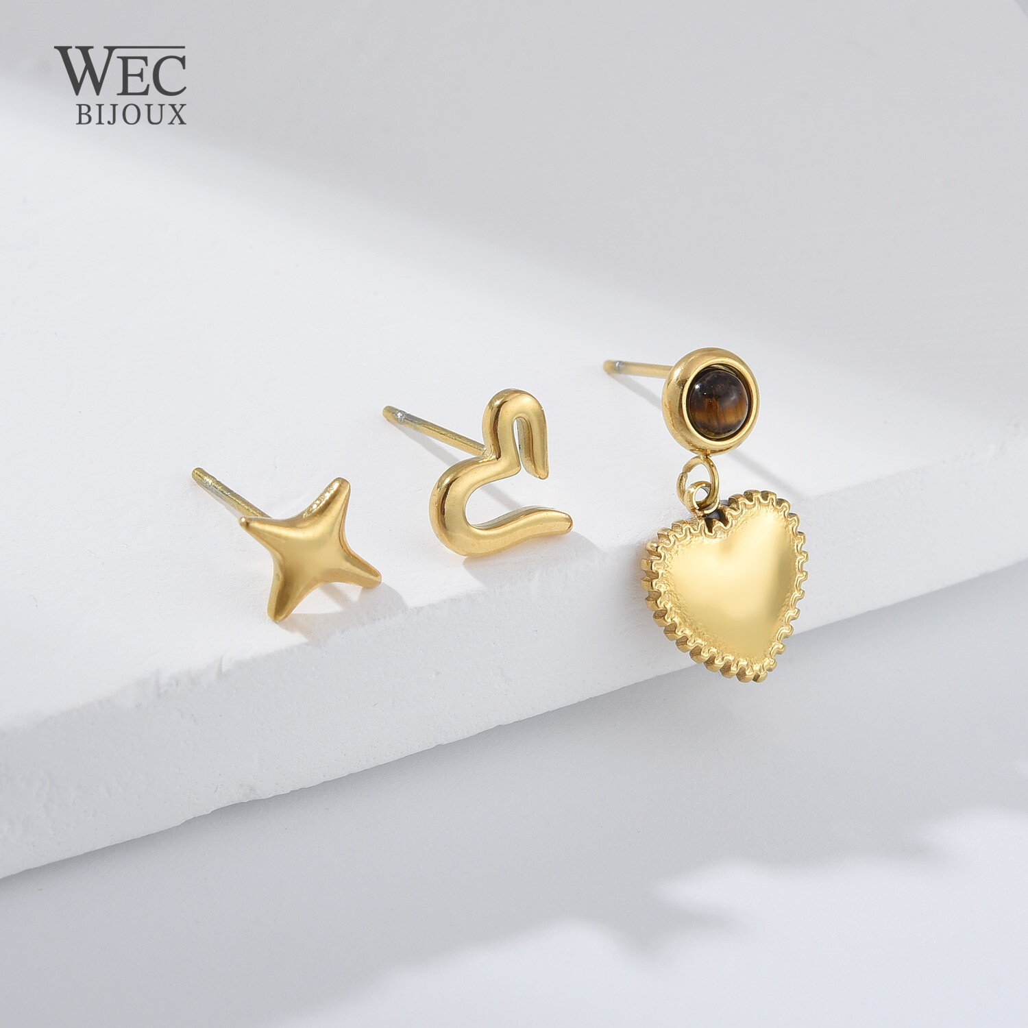 Wholesaler WEC Bijoux - SET OF 3 STAINLESS STEEL EARRINGS