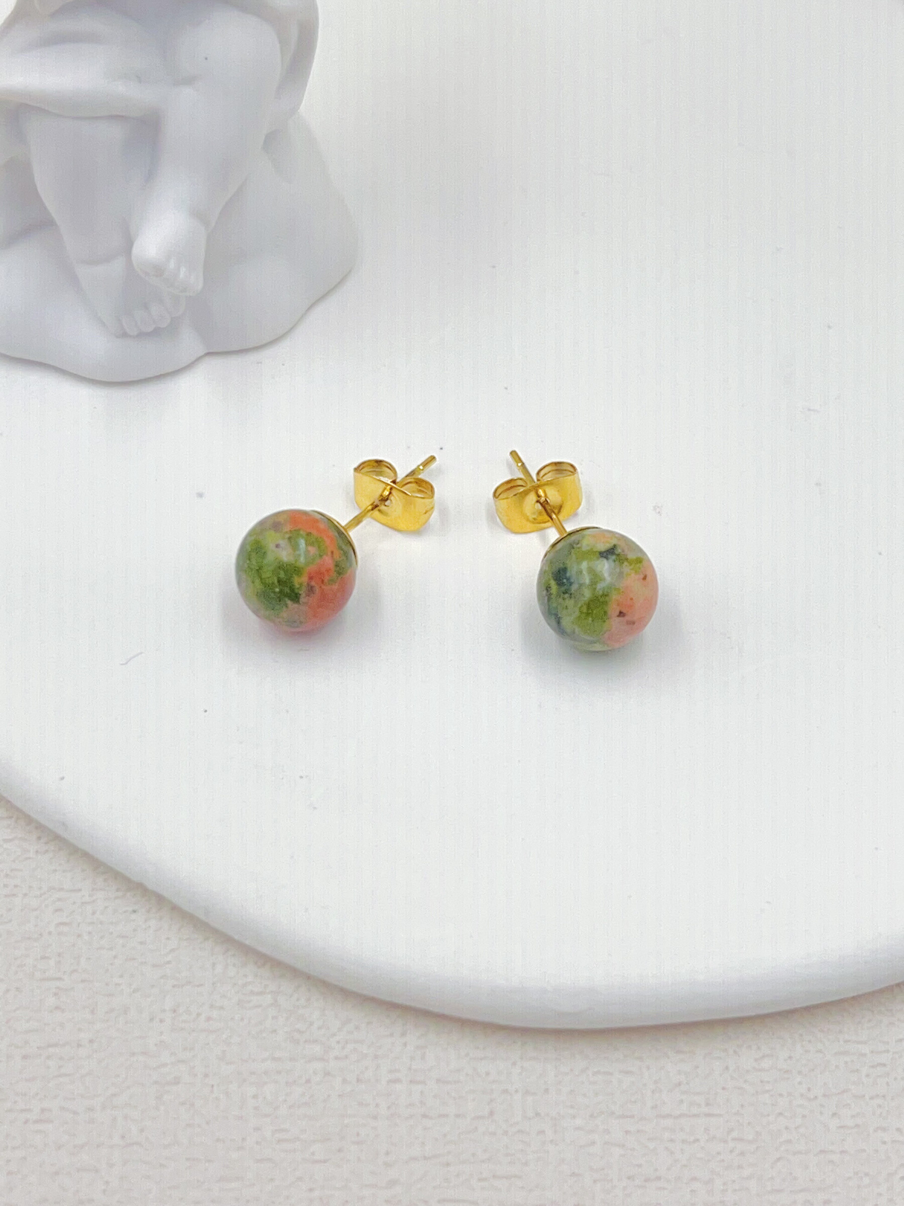 Grossiste WEC Bijoux - BOUCLE D' OREILLES EN ACIER INOXYDABLE + UNAKITE