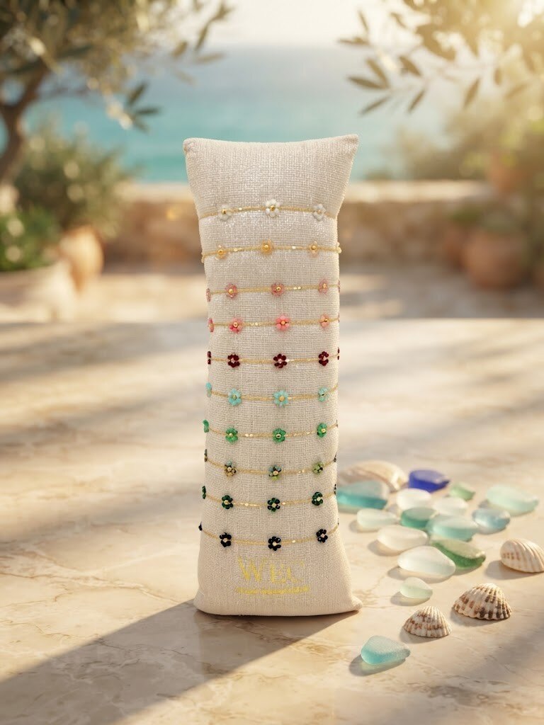 Grossiste WEC Bijoux - Lot de 12 bracelets Fleurie & Colorés en Acier Inoxydable + boudin
