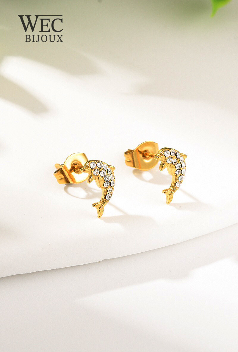 Grossiste WEC Bijoux - BOUCLES D'OREILLES DAUPHIN EN ACIER INOXYDABLE