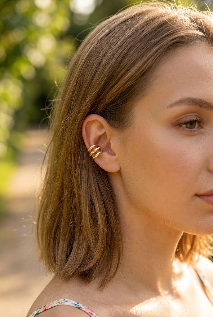 Grossiste WEC Bijoux - Earcuffs Trio Texturé En Acier Inoxydable