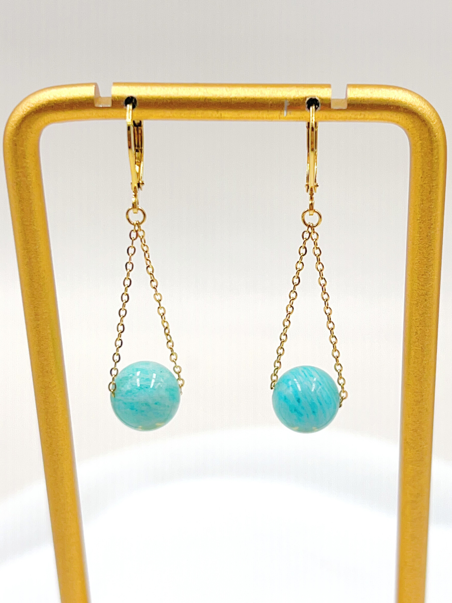 Grossiste WEC Bijoux - BOUCLE D'OREILLES EN ACIER INOXYDABLE + PIERRE AMAZONITE