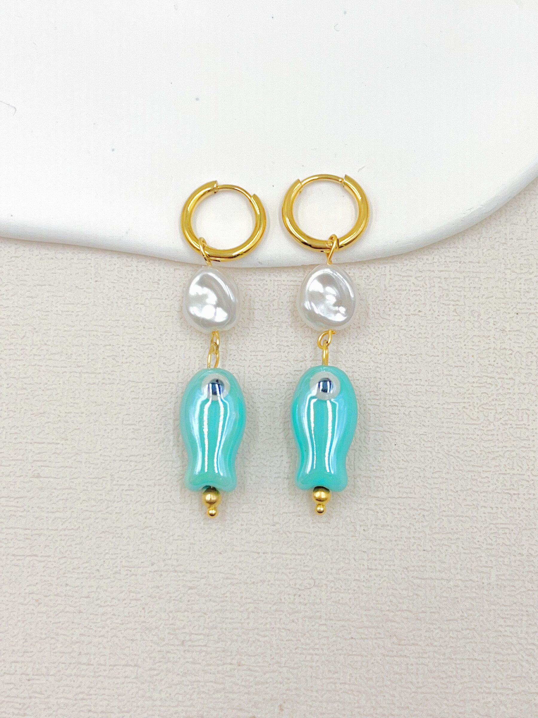 Mayorista WEC Bijoux - Pendientes de pescado de acero inoxidable, Ceramik