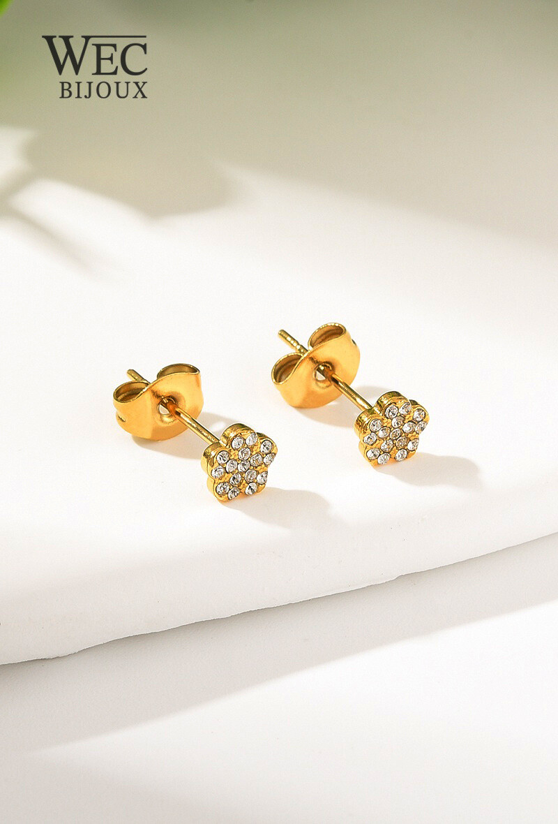 Grossiste WEC Bijoux - BOUCLES D'OREILLES FLEUR EN ACIER INOXYDABLE