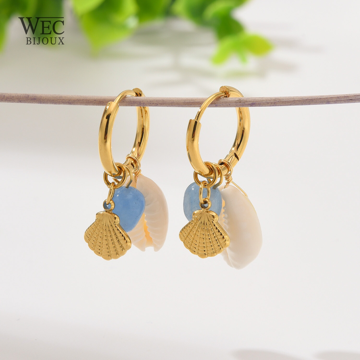 Grossiste WEC Bijoux - BOUCLES D'OREILLES EN ACIER INOXYDABLE ,PIERRE