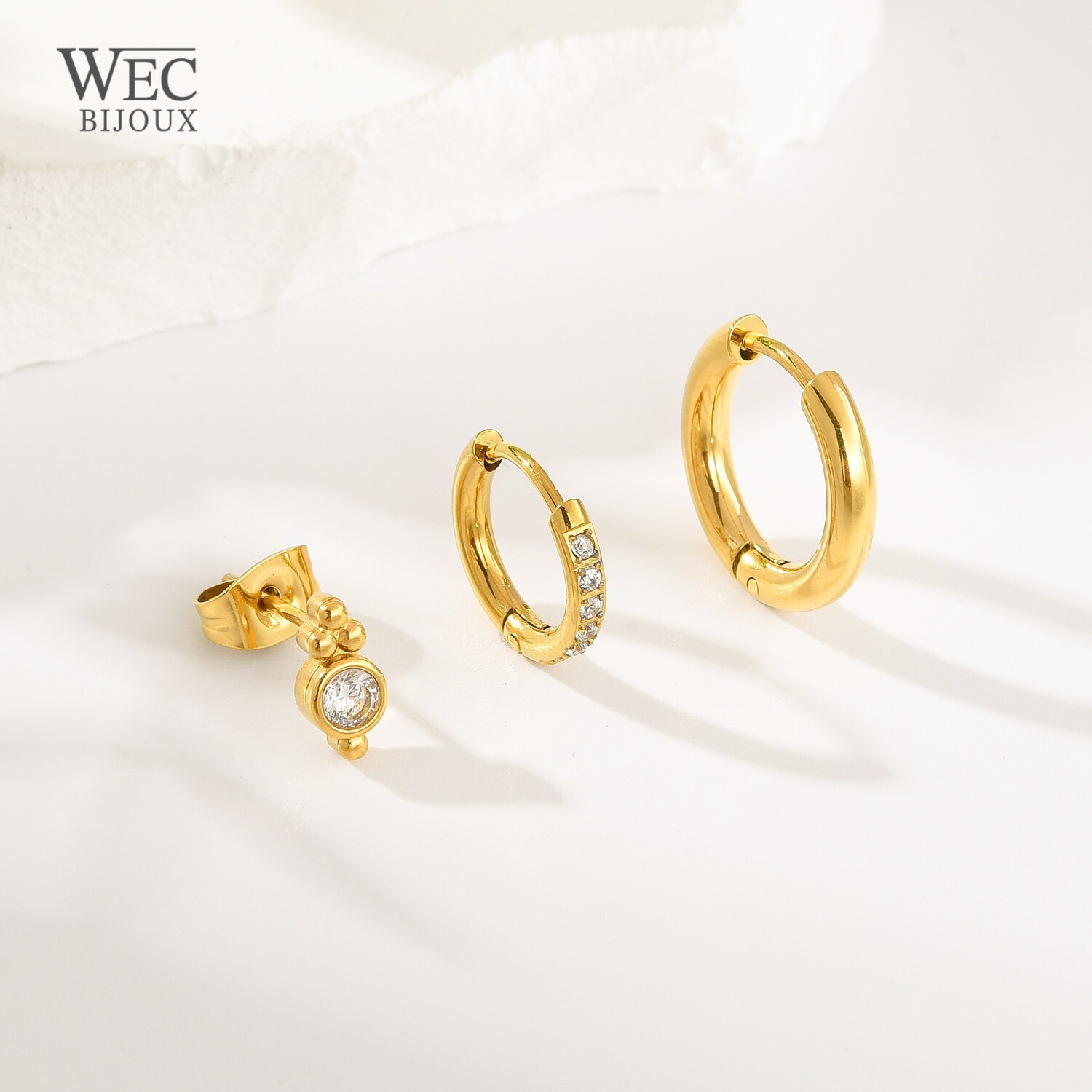 Grossiste WEC Bijoux - LOT DE 3 BOUCLES D'OREILLES EN ACIER INOXYDABLE