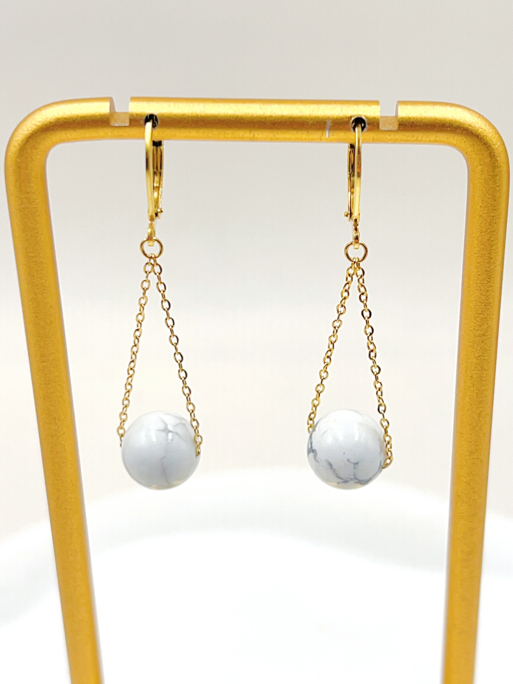 Grossiste WEC Bijoux - BOUCLE D' OREILLES EN ACIER INOXYDABLE + PIERRE HOWLITE