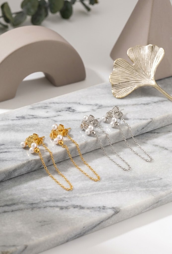Grossiste WEC Bijoux - Boucles d'oreilles puces à chaîne pendante en acier inoxydable