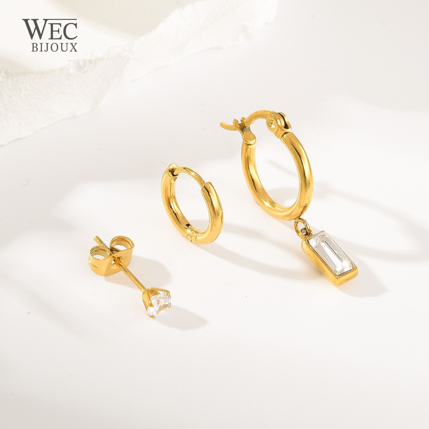 Grossiste WEC Bijoux - LOT DE 3 BOUCLES D'OREILLES EN ACIER INOXYDABLE
