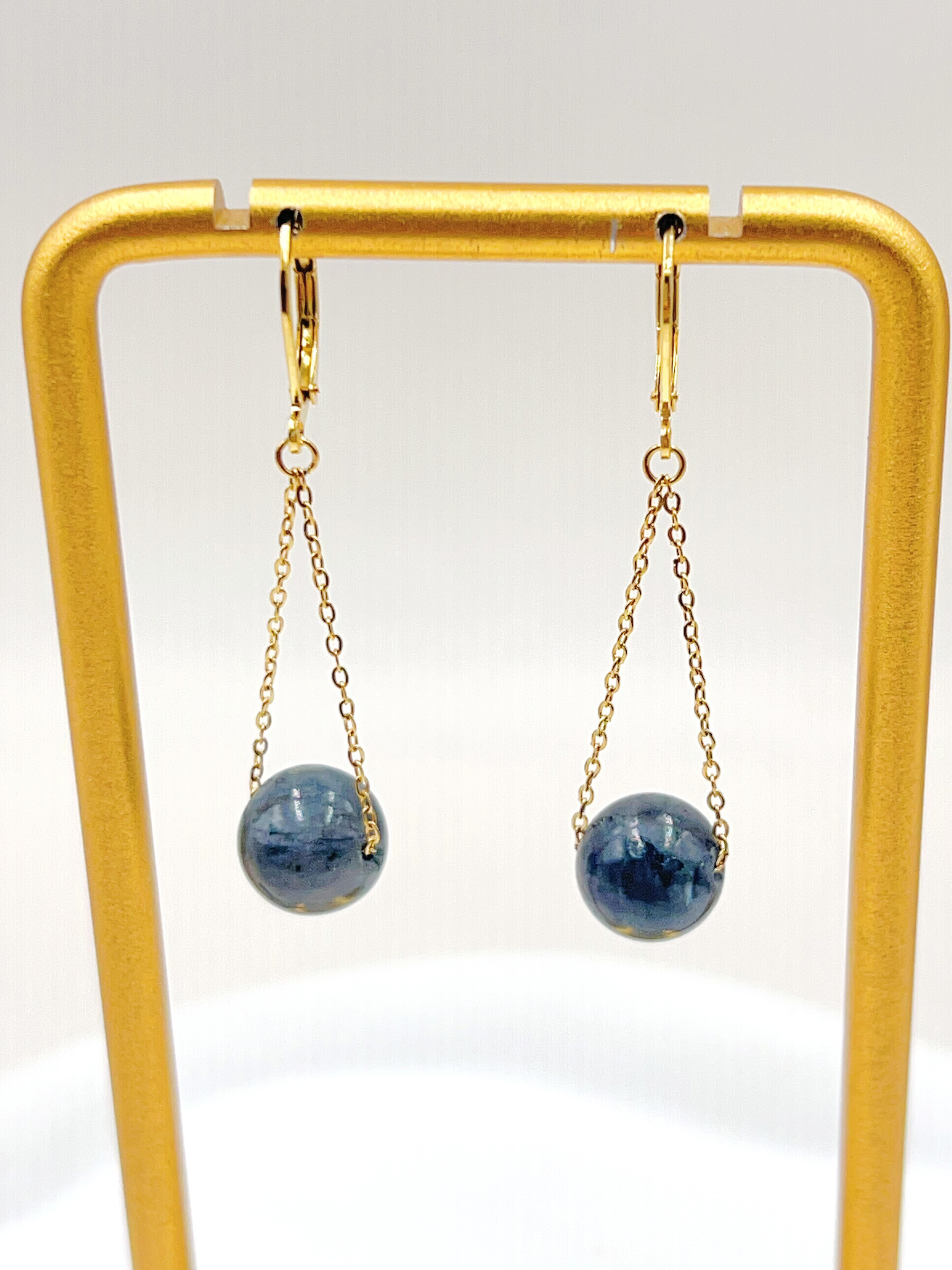 Grossiste WEC Bijoux - BOUCLE D'OREILLES EN ACIER INOXYDABLE + PIERRE LABRADORITE NOIRE