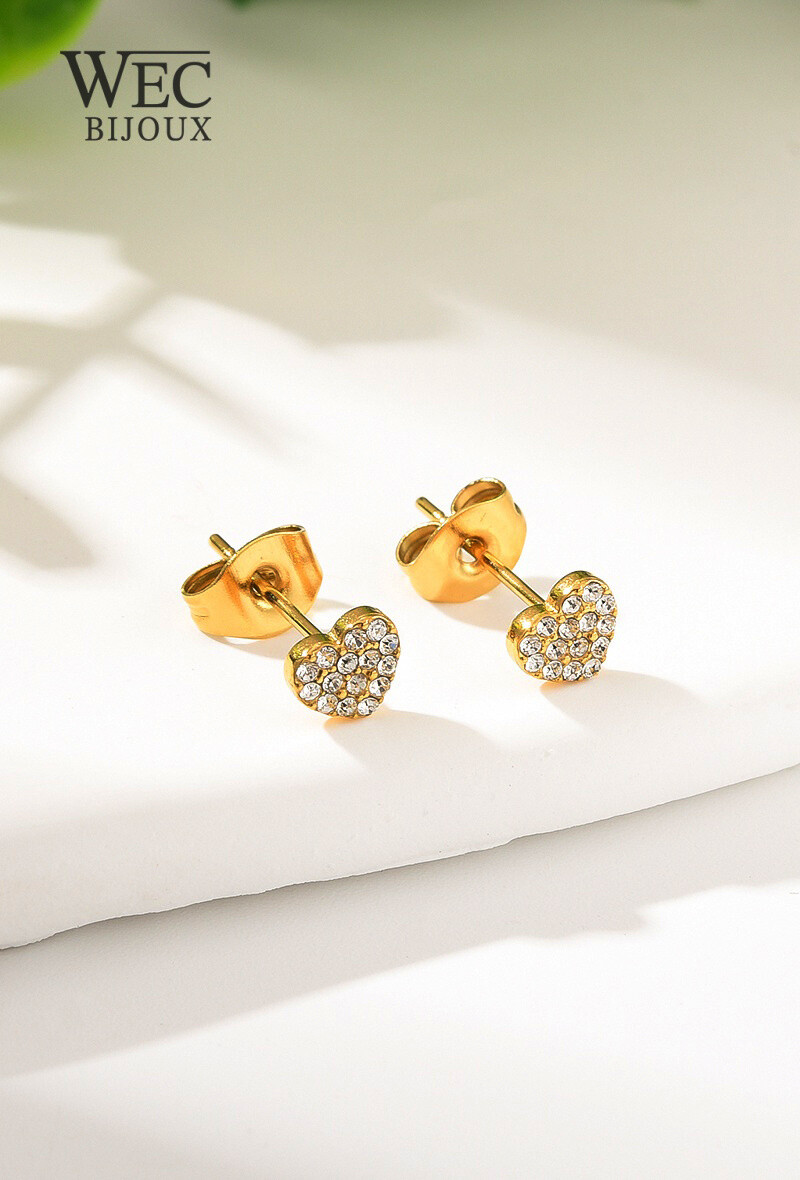 Mayorista WEC Bijoux - PENDIENTES DE ACERO INOXIDABLE EN FORMA DE CORAZÓN, STRASS