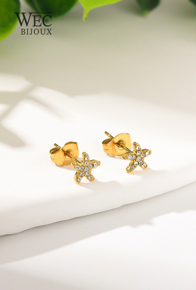 Grossiste WEC Bijoux - BOUCLES D'OREILLES ETOILE DE MER EN ACIER INOXYDABLE