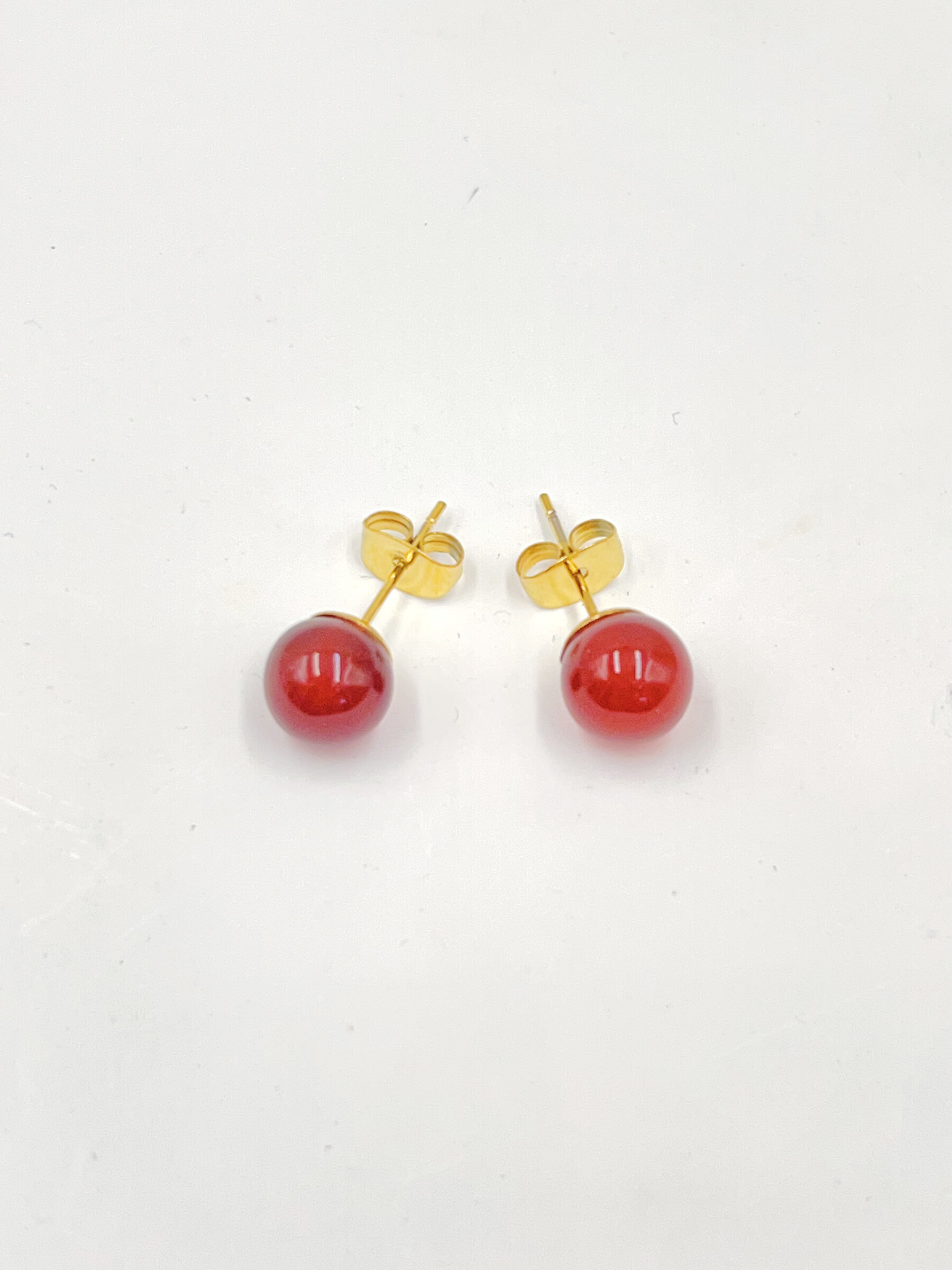 Grossiste WEC Bijoux - BOUCLE D' OREILLES EN ACIER INOXYDABLE + PIERRE AGATE ROUGE