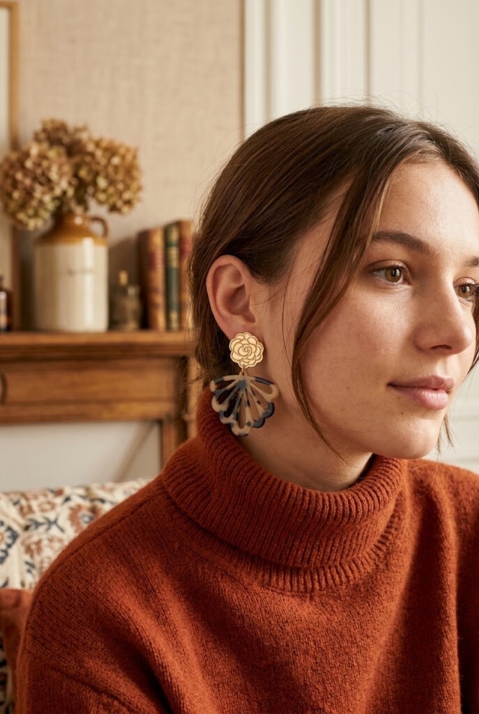 Großhändler WEC Bijoux - Hängende Ohrringe aus Edelstahl in Fächerform & Roségold