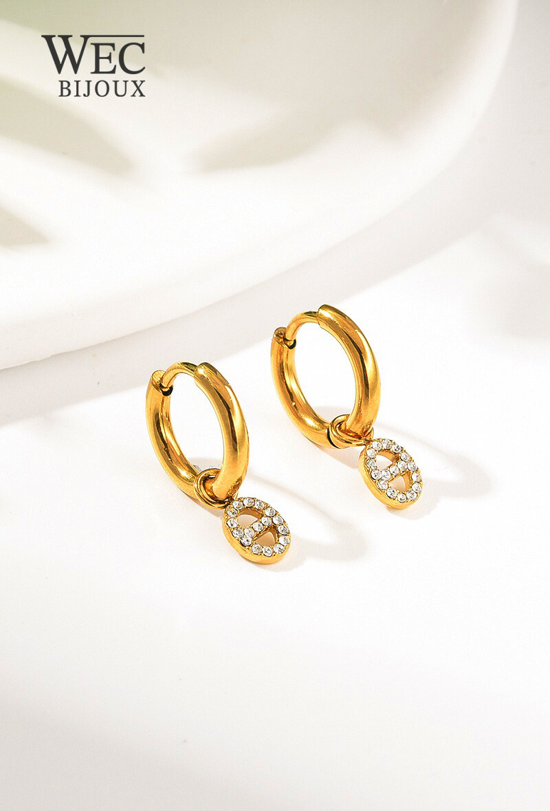 Grossiste WEC Bijoux - BOUCLES D'OREILLES PENDANTES EN ACIER INOXYDABLE ,STRASS