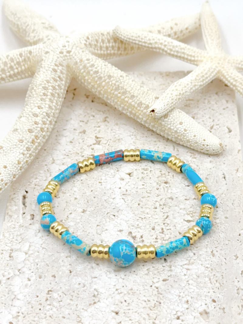 Grossiste WEC Bijoux - BRACELETS ELASTIQUE EN ACIER INOXYDABLE AVEC PIERRE NATURELLE