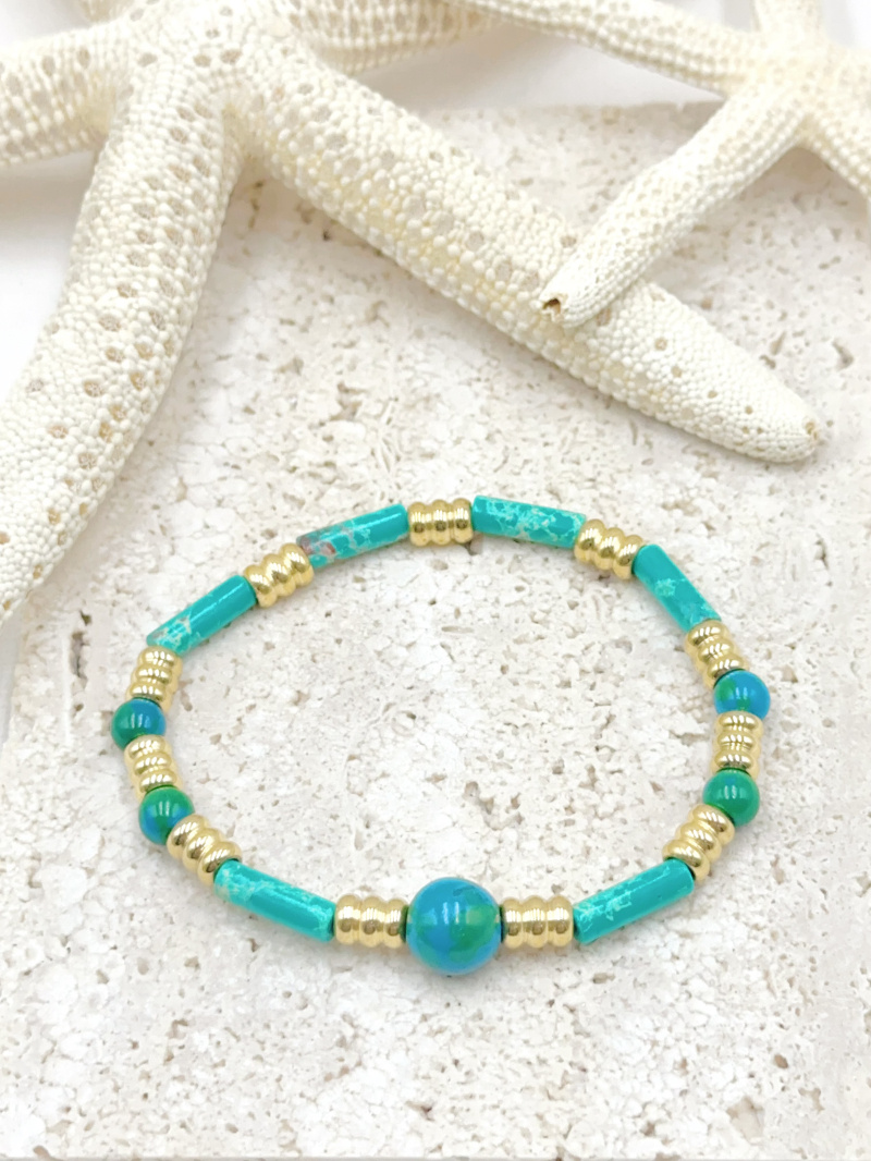 Grossiste WEC Bijoux - BRACELETS ELASTIQUE EN ACIER INOXYDABLE AVEC PIERRE NATURELLE