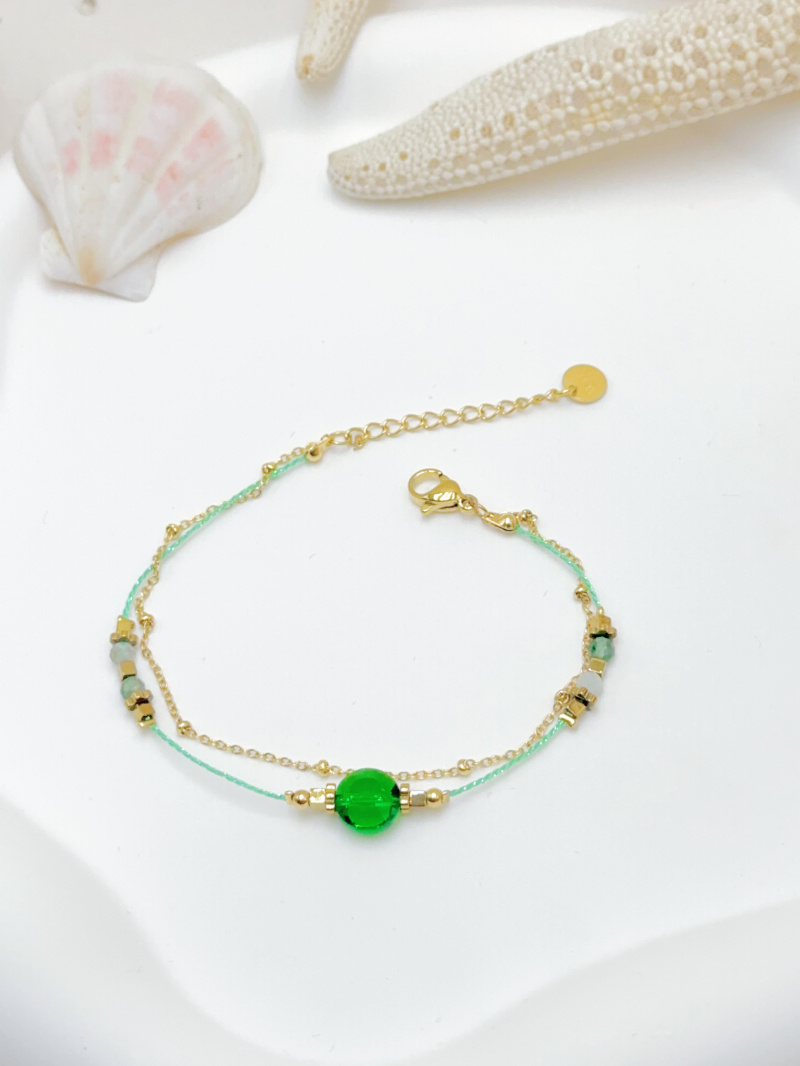Mayorista WEC Bijoux - PULSERA DE CADENA DOBLE DE ACERO INOXIDABLE, PIEDRA