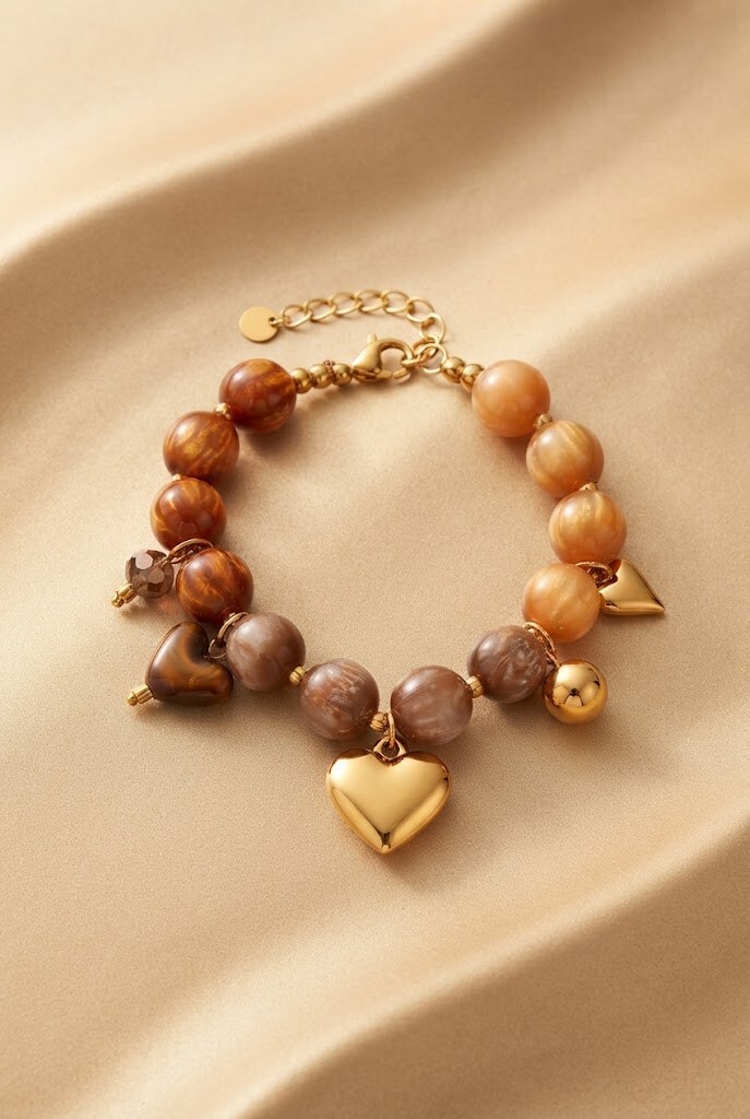 Grossista WEC Bijoux - Bracciale con Perle e Cuore Dorato in Acciaio Inossidabile