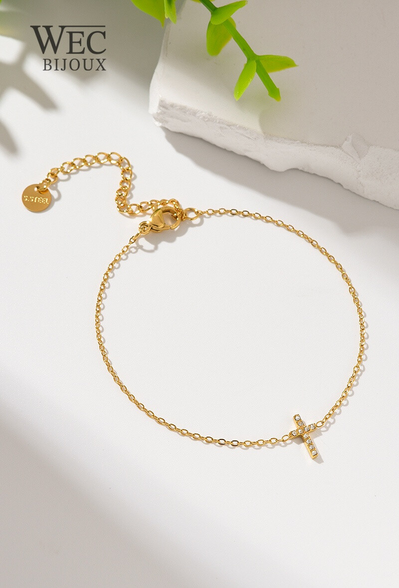 Wholesaler WEC Bijoux - STAINLESS STEEL CROSS BRACELET, FINE STRASS