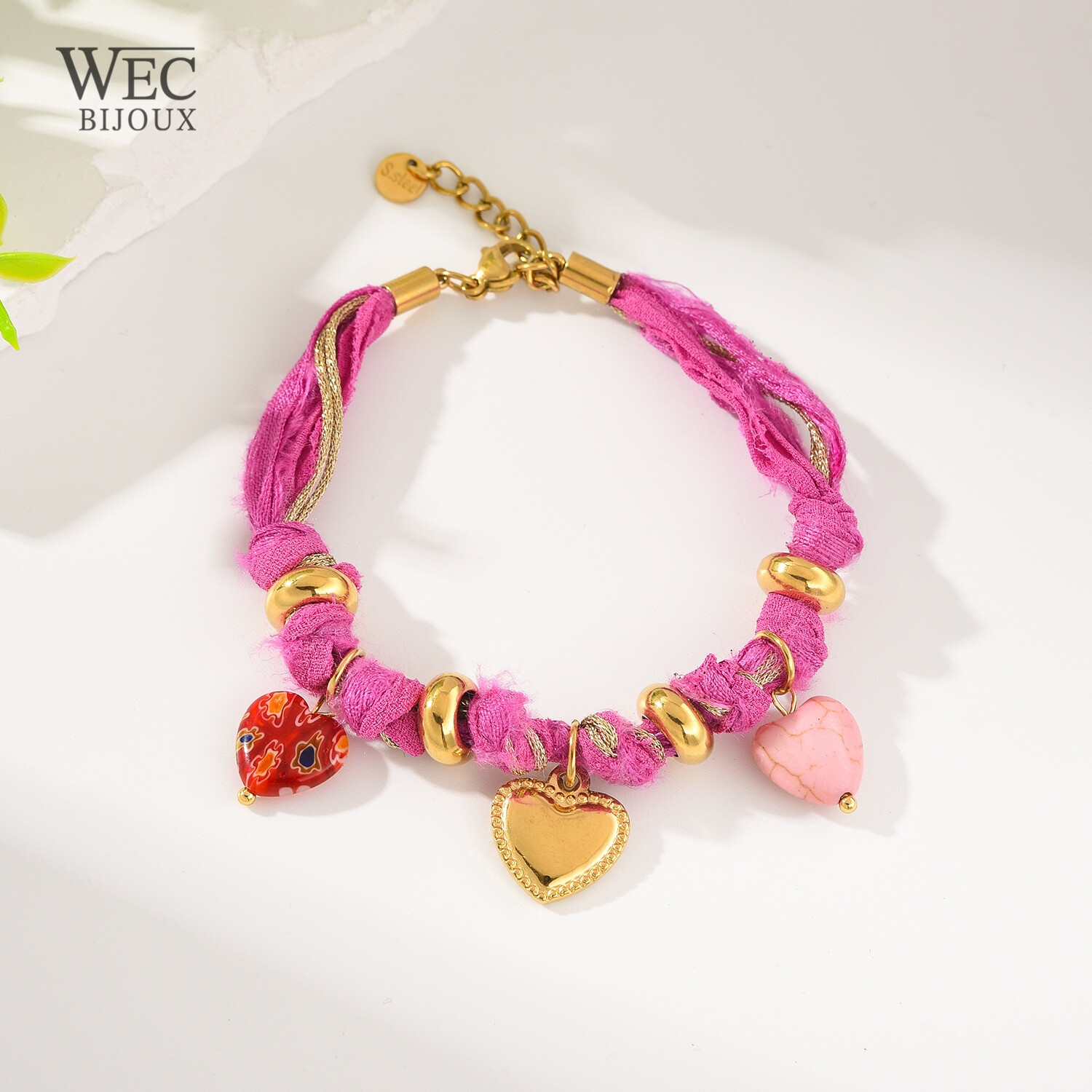 Grossista WEC Bijoux - Bracciale in acciaio inossidabile, tessuto e fascino