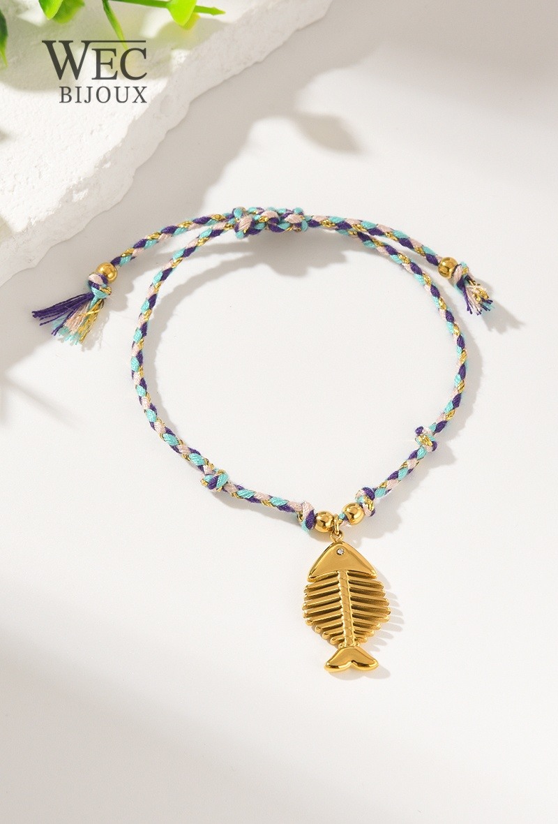 Mayorista WEC Bijoux - PULSERA DE CORDÓN, DIJE DE PEZ EN ACERO INOXIDABLE