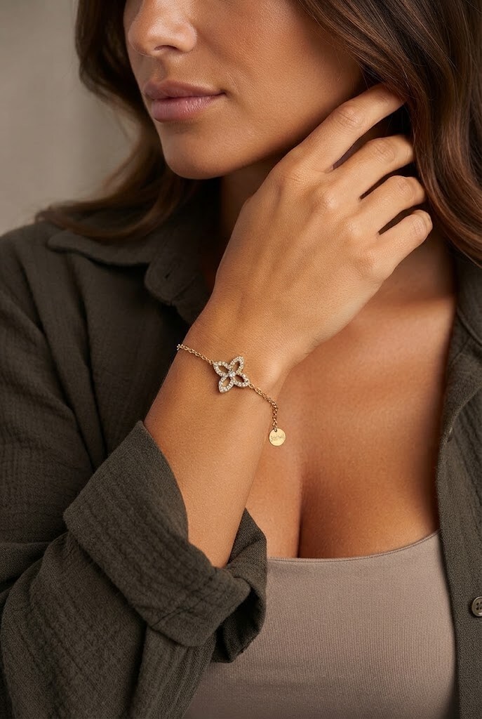 Mayorista WEC Bijoux - Pulsera de Trébol Floral con Strass de Acero Inoxidable