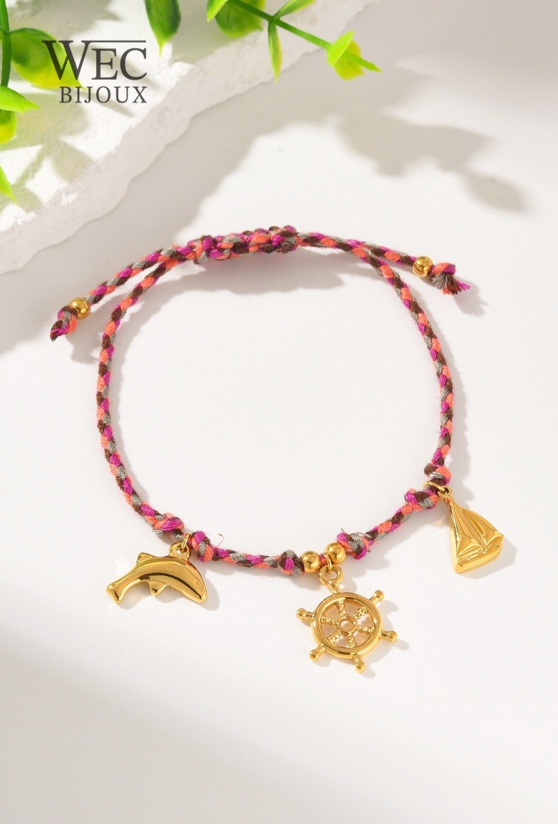 Mayorista WEC Bijoux - PULSERA DE CORDÓN, DIJE DE DELFÍN EN ACERO INOXIDABLE