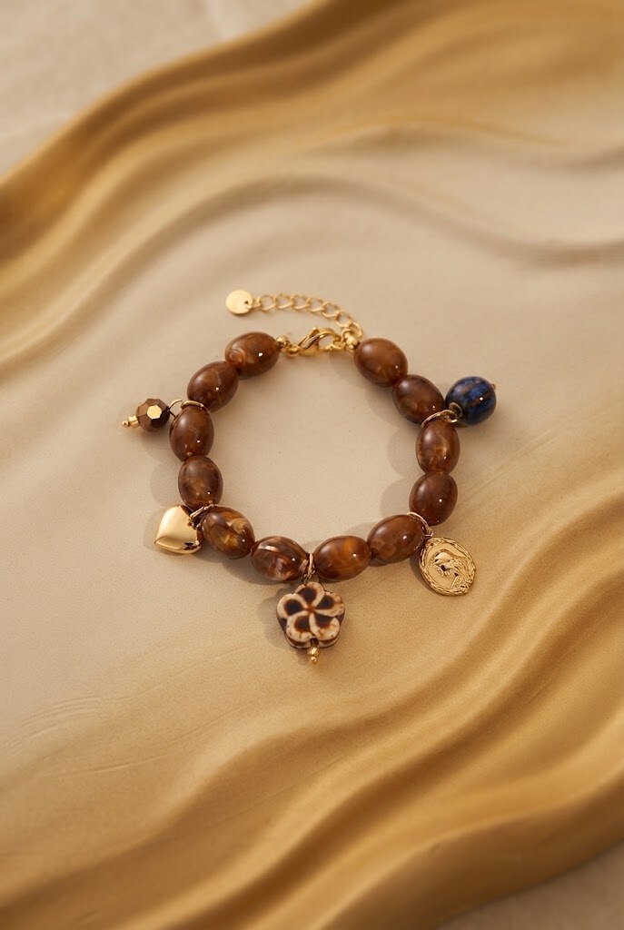 Grossista WEC Bijoux - Bracciale con ciondoli e perle marmorizzate — Acciaio inossidabile dorato