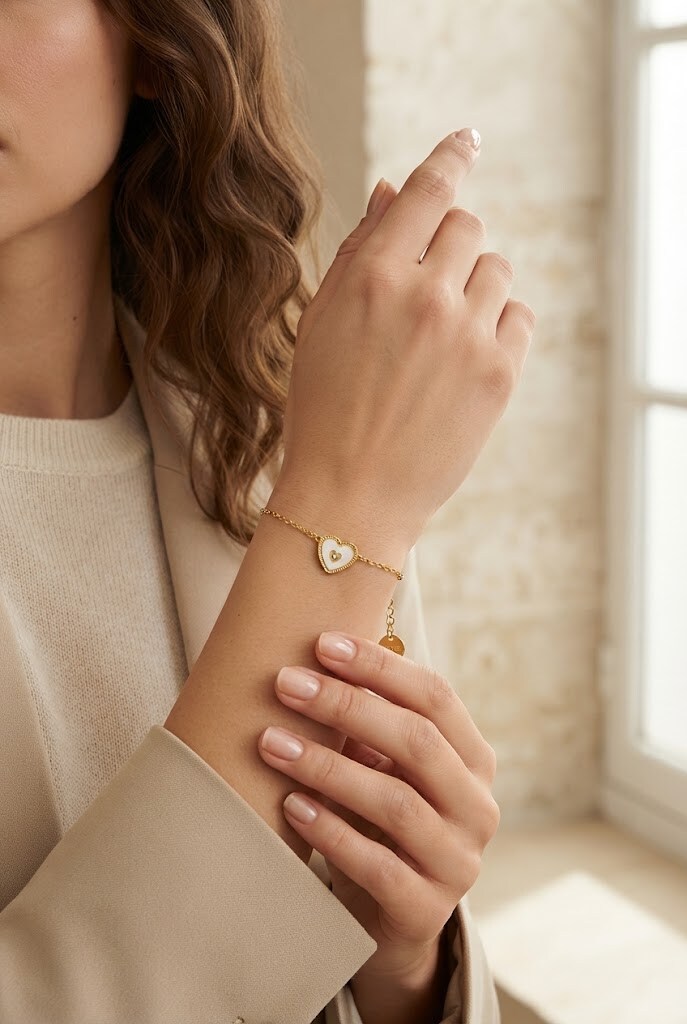 Grossista WEC Bijoux - Bracciale a Catena Sottile con Pendente a Cuore in Smalto in Acciaio Inossidabile