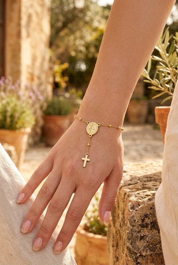 Grossiste WEC Bijoux - Bracelet Chapelet en Acier Inoxydable Doré