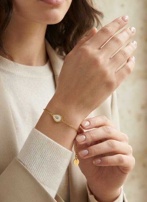 Grossista WEC Bijoux - Bracciale Eleganza & Motivo a Goccia Smaltata – Acciaio Inossidabile